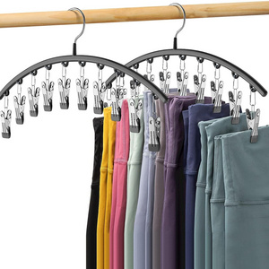 Metal Pants Hangers with10 Clips Holds 20 Leggings, Pants Hangers Space Saving Hanging Closet Organizer w/Rubber Coated Closet O