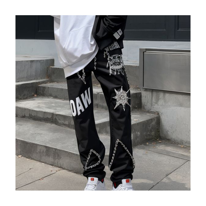 XINYI Custom Logo Designer High Quality Waist Denim Fabric Embroidered Rhinestone Patches Baggy Men's Jeans