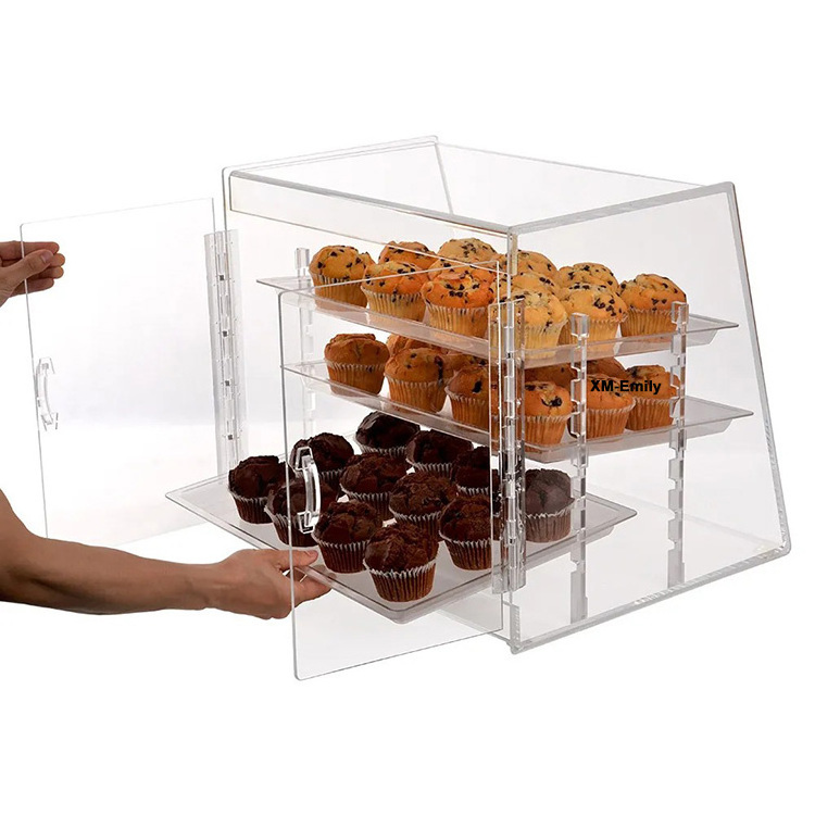 Factory Wholesale 3 Layers Bread Cake Display Box Acrylic Food Display Case