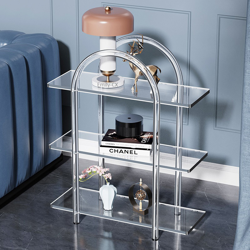 Transparent Acrylic Side Table Ins Multi-layer Shelves Floor Display Shelves Trolley Bedside Storage Corner Table