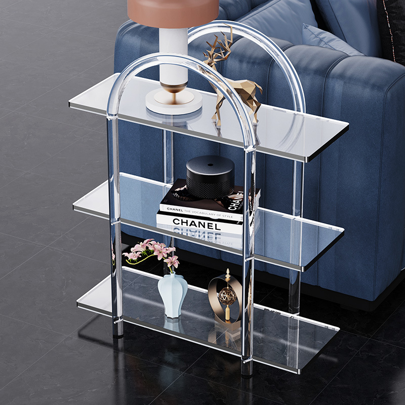 Transparent Acrylic Side Table Ins Multi-layer Shelves Floor Display Shelves Trolley Bedside Storage Corner Table