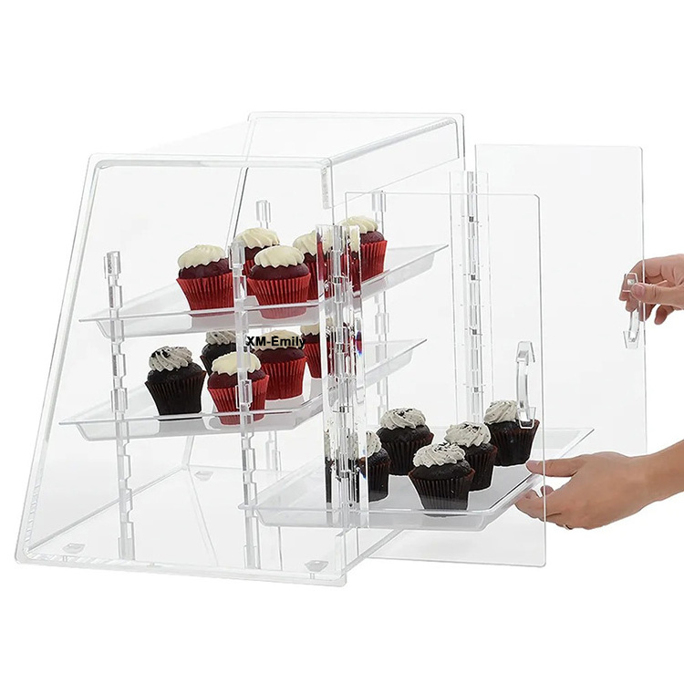 Factory Wholesale 3 Layers Bread Cake Display Box Acrylic Food Display Case