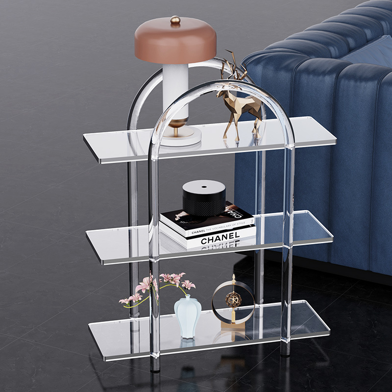 Transparent Acrylic Side Table Ins Multi-layer Shelves Floor Display Shelves Trolley Bedside Storage Corner Table