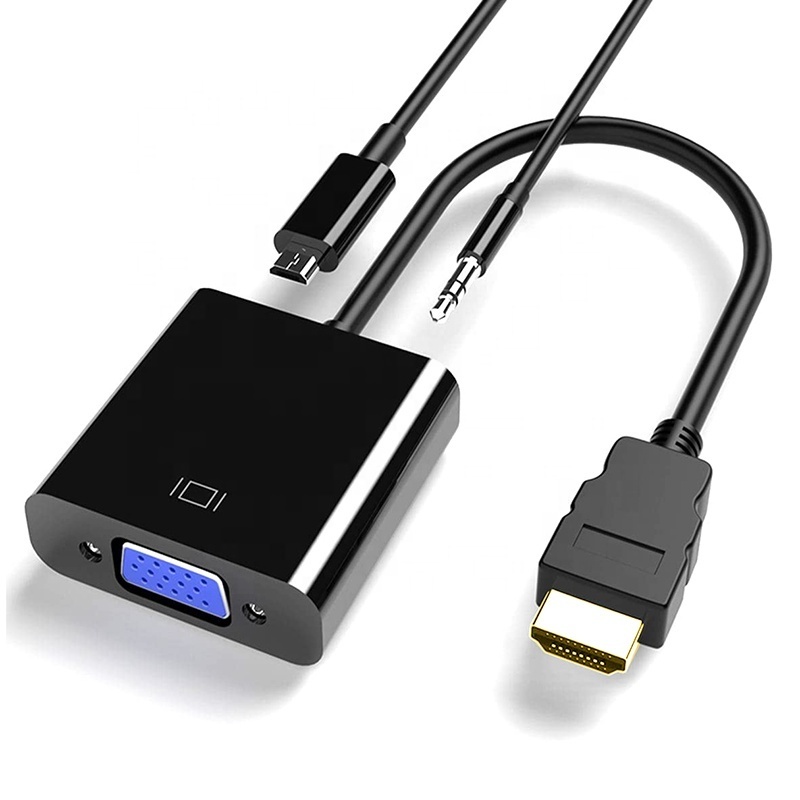 With Audio Power Supply Adapter Cable 1080P HDMI Male To VGA Female Audio Video Cable Converter with Power and 3.5MM Audio