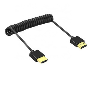 China Ultra Slim 18Gbps 4K 60Hz 3D 1080P 90 Degree Right Angle Mini HDMI Micro HDMI Male To HDMI 2.0 Male Spiral Coiled Cable