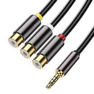 Cable 4Pole 3.5MM TRRS Stereo Jack Male To 3RCA 3 RCA AV Female Plug Stereo Audio Video Aux Adapter Cable