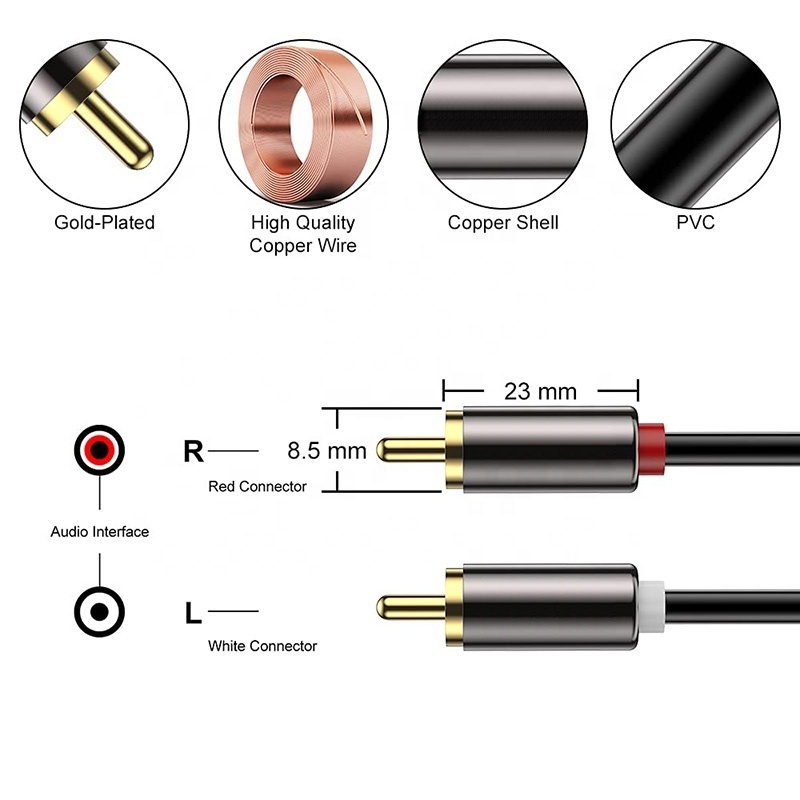 High Quality Gold-Plated 2RCA 2 RCA Male To 2RCA 2 RCA Male Coaxial Stereo Audio RCA AV Cables Hifi Speaker Cable