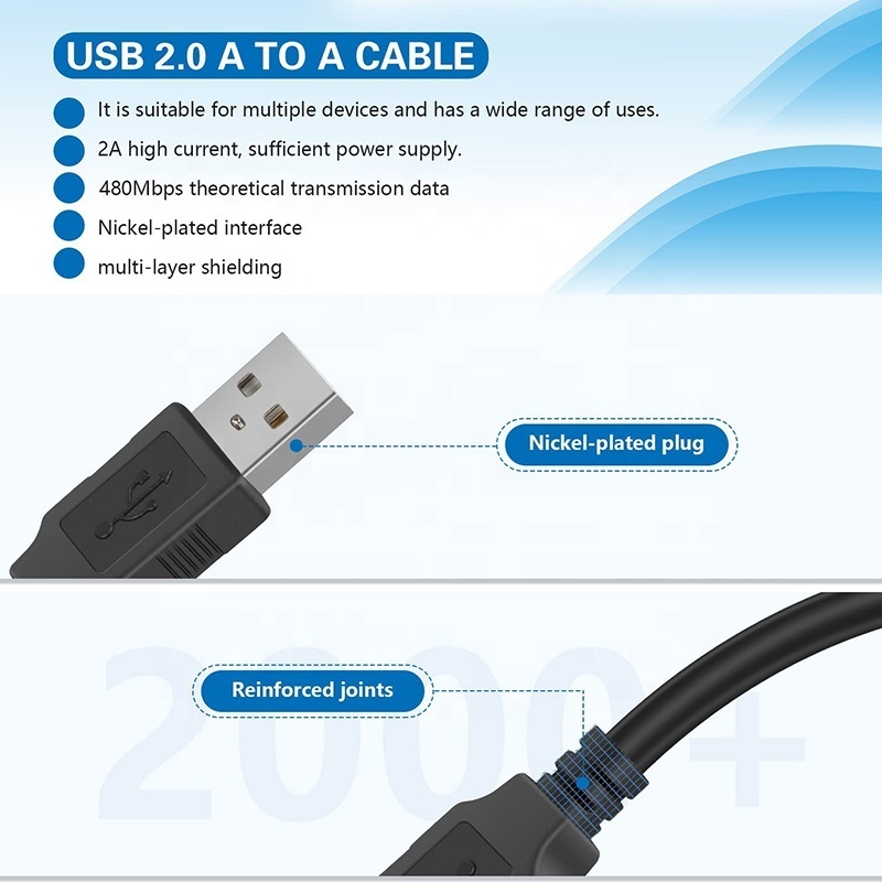 1M 2M 3M 5M 10M USB 2.0 Type A Male To Male USB Extension Cable Female To Male USB2.0 Extension Cable Cord 480Mbps Transmission