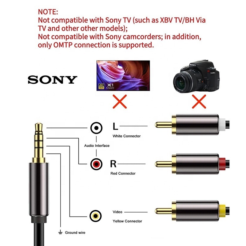 High Quality 3.5MM Jack Plug To 3 RCA Male Video Audio Adapter Cable 3.5MM M To 3RCA M Cable RCA Cord