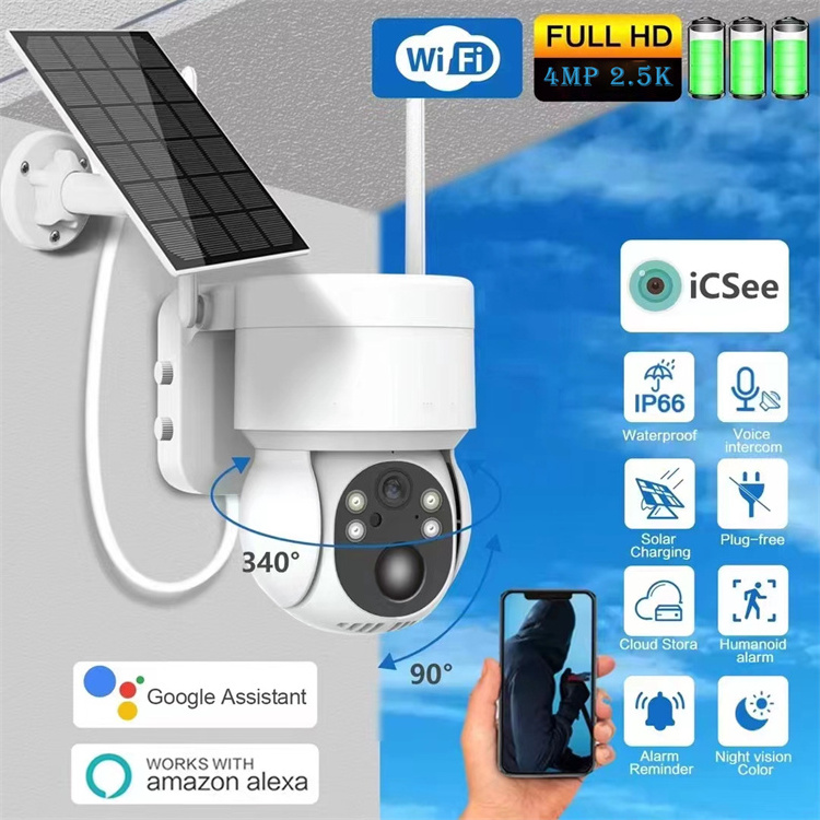 5W Solar Panel 4K 8MP PTZ Wifi Camera Dual Lens Dual Screen IP Camera Outdoor  Auto Tracking Security CCTV Sureveillance icsee