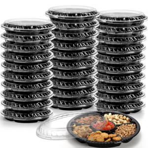 12 Inch Disposable Serving Trays And Platters 6 Compartments Plastic Food Tray Round 6 Sectional Round Plastic Serving Tray