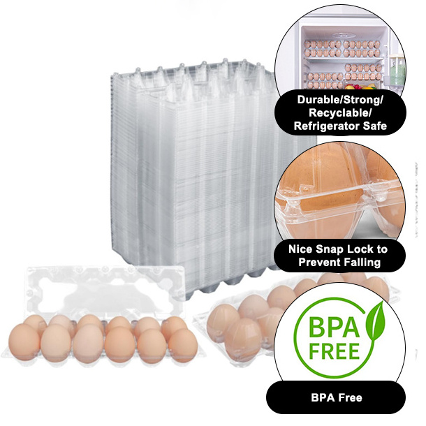 Recyclable 12 Cells Clear Eggs Container Plastic Egg Tray Plastic Packaging For Eggs