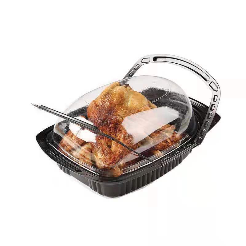 Disposable pp microwave rotisserie chicken take out container food box with handle plastic roaster chicken container carrier