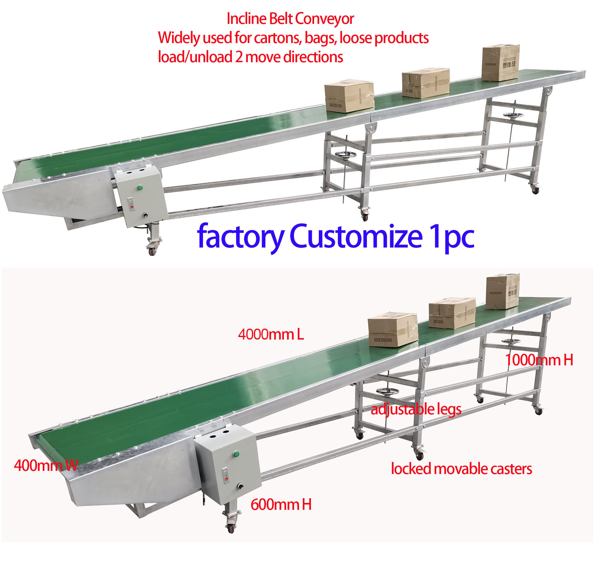 10XS band transportador Customize electric load conveyor container Incline pvc Belt Conveyor