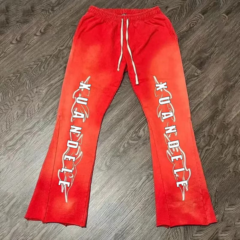 Designer Custom Luxury Mens Red 400Gsm French Terry Straight Leg Sweatpants Trousers Pants Custom Logo Washed Sweatpants For Men