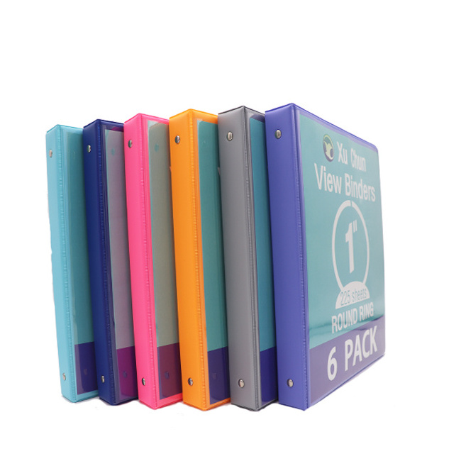 Loose Leaf  PVC Ring Binder 6 Pack Colorful Ring Binder Letter Size Vinyl Ring Binder