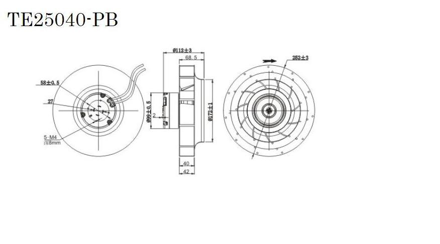 Toyon  aluminum impeller 250mm backward curved centrifugal fan