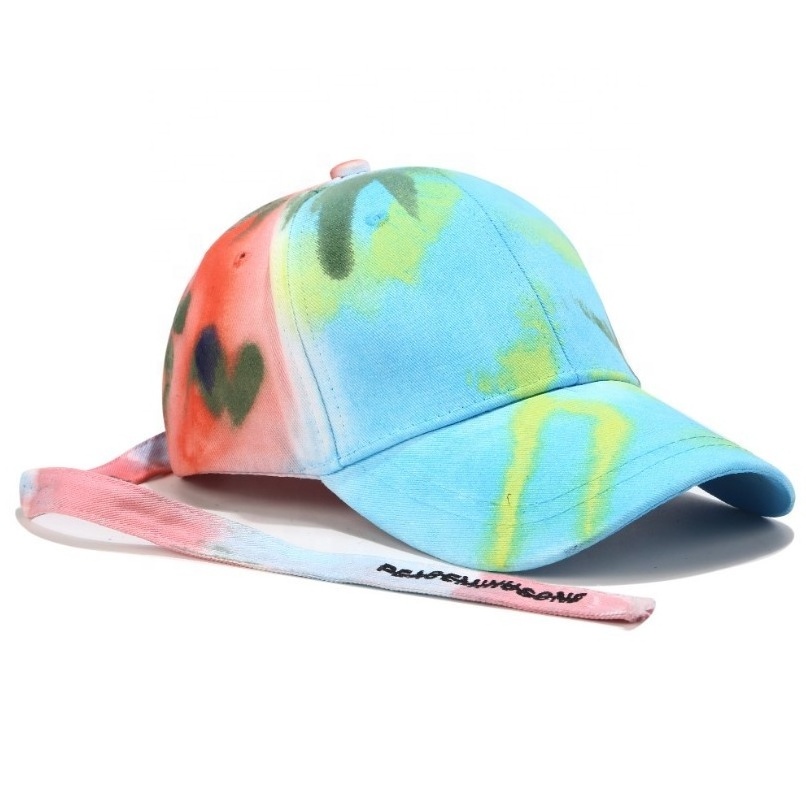 Tie-dye hats couples color matching fashion long strap baseball caps for men and women  summer graffiti caps