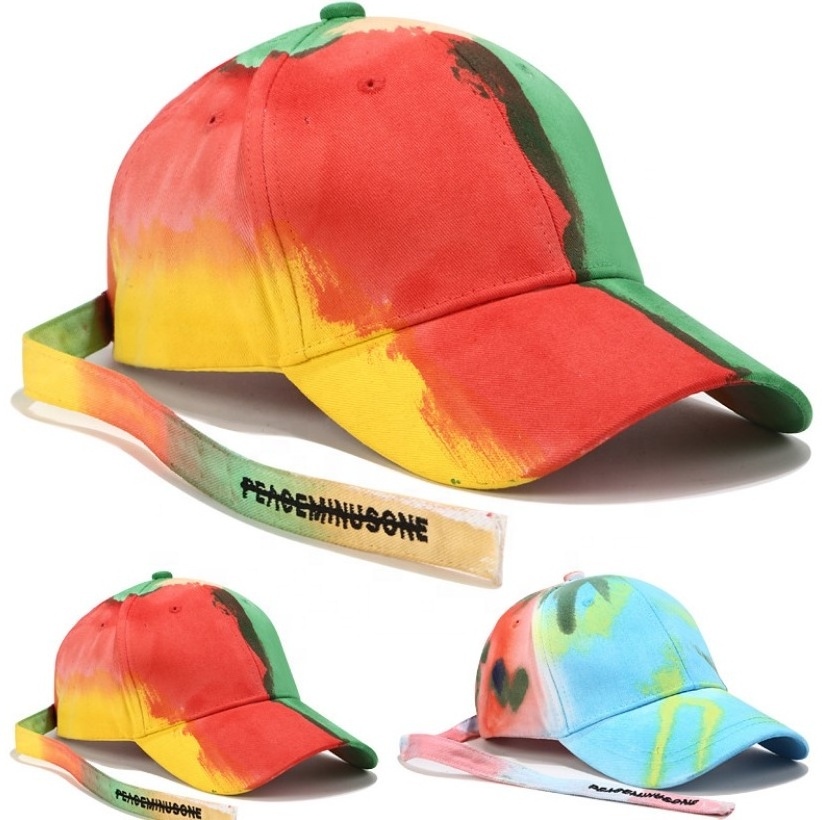 Tie-dye hats couples color matching fashion long strap baseball caps for men and women  summer graffiti caps