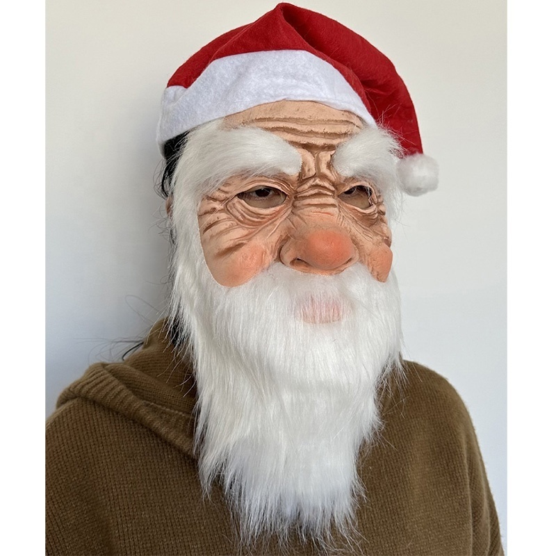 Christmas Santa Latex Masks Costume Party Santa Old Man Mask With Red Hat and White Beard