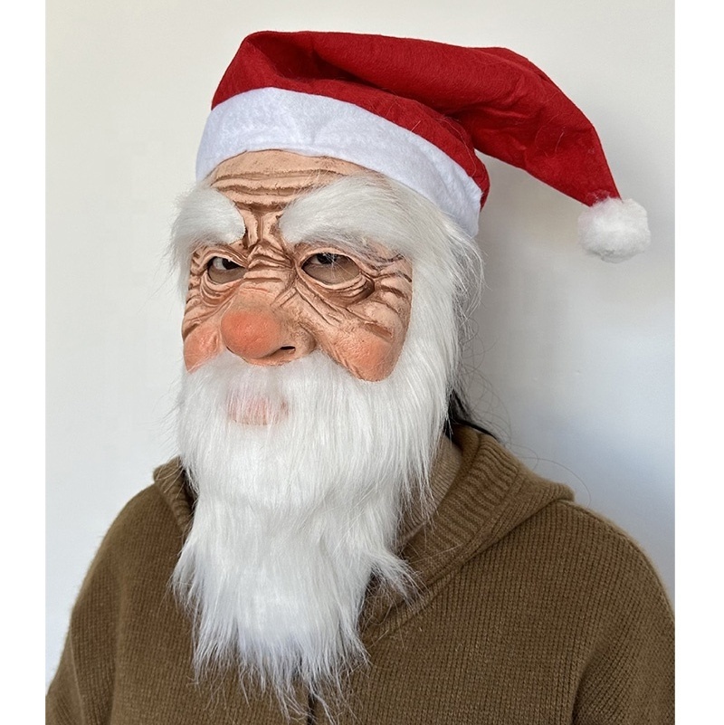 Christmas Santa Latex Masks Costume Party Santa Old Man Mask With Red Hat and White Beard