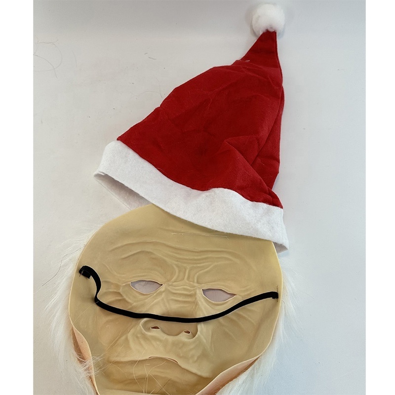 Christmas Santa Latex Masks Costume Party Santa Old Man Mask With Red Hat and White Beard