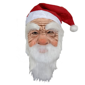 Christmas Santa Latex Masks Costume Party Santa Old Man Mask With Red Hat and White Beard