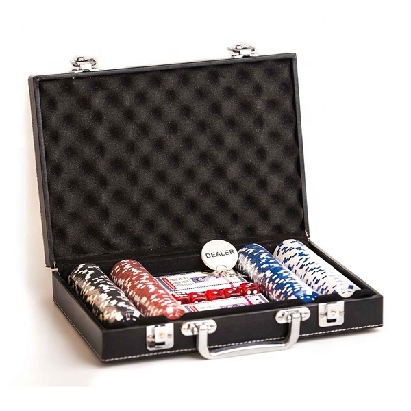 Hand made Texas Poker Chip Game Set With Cards Leather Case