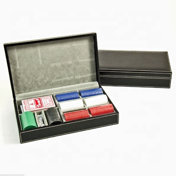 Hand made Texas Poker Chip Game Set With Cards Leather Case