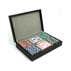 Hand made Texas Poker Chip Game Set With Cards Leather Case