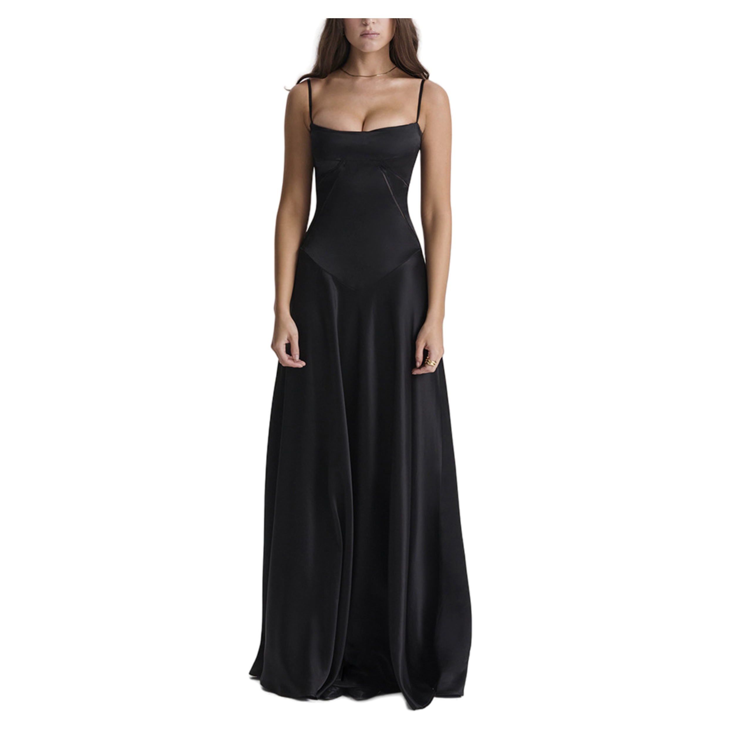 Black Formal Lace Up Corset Maxi Dress Women's Spaghetti Strap Satin Sleeveless Slit Evening Cocktail Long Dress for Summer