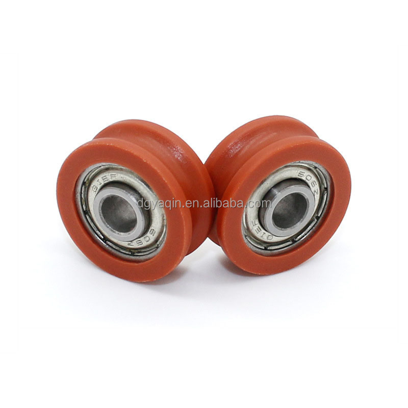 Durable small plastic nylon 20mm 30mm 40mm diam vintage orange  U groove roller pulley wheel with 606ZZ bearing