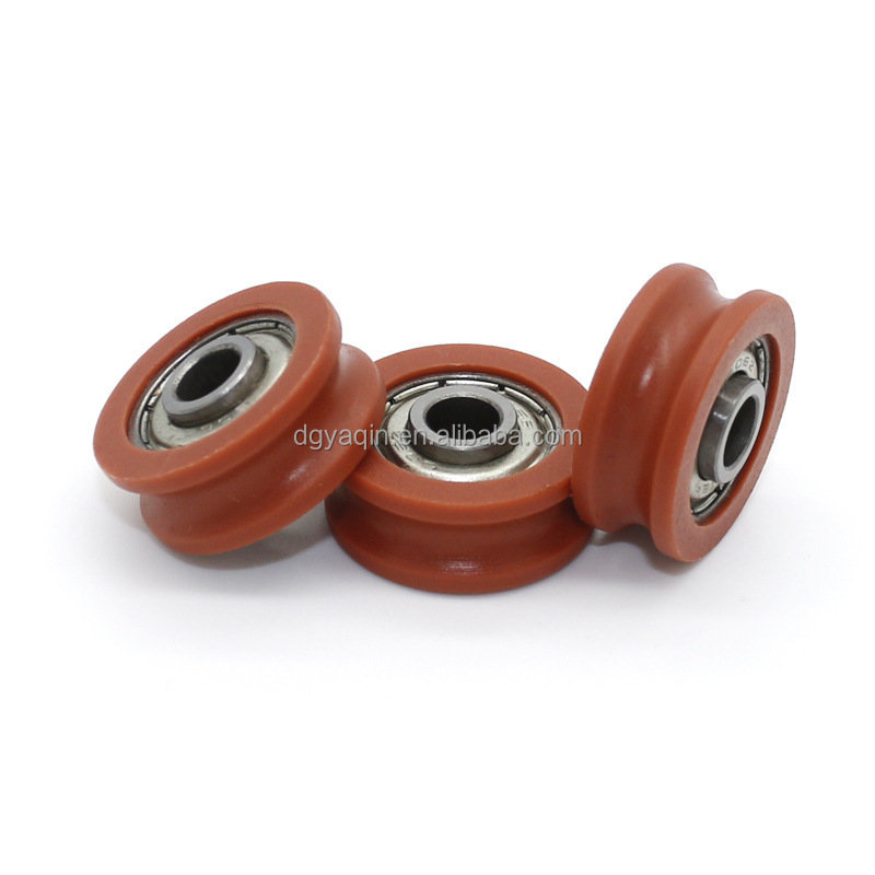 Durable small plastic nylon 20mm 30mm 40mm diam vintage orange  U groove roller pulley wheel with 606ZZ bearing