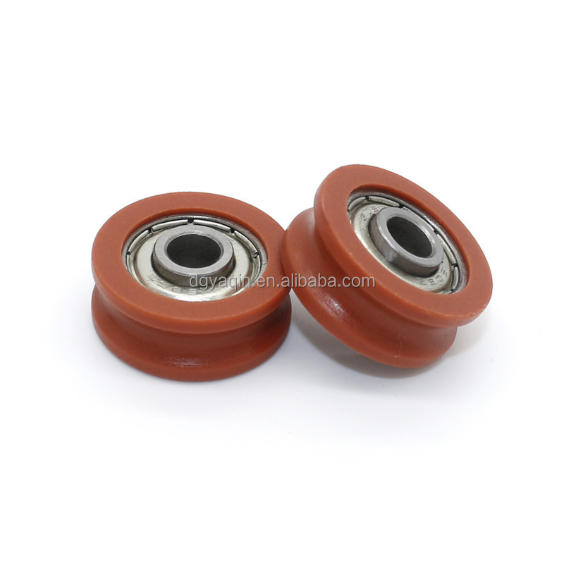 Durable small plastic nylon 20mm 30mm 40mm diam vintage orange  U groove roller pulley wheel with 606ZZ bearing