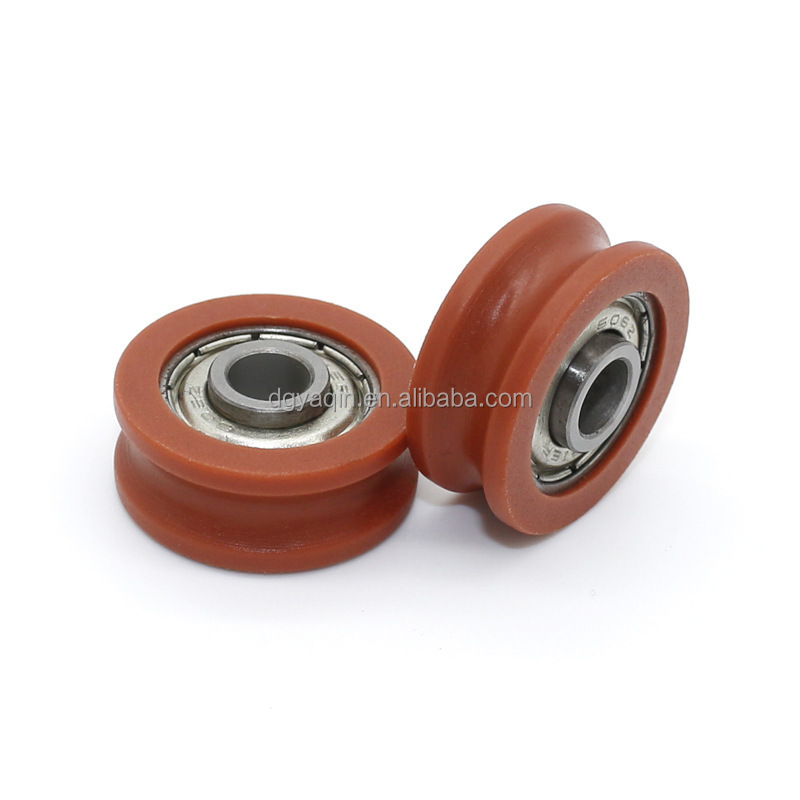 Durable small plastic nylon 20mm 30mm 40mm diam vintage orange  U groove roller pulley wheel with 606ZZ bearing