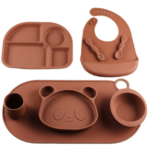 Baby Safety Products Non Toxic Food Grade Bpa Free Silicone Divider Kids Feeding Plate Bowl Set With Spoon