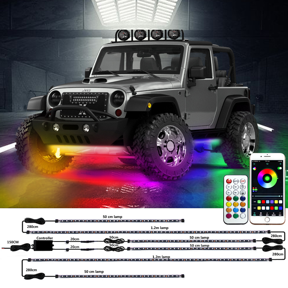 Dream Color Car Underbody Chasing Flow Led Strip Under Glow Neon Lamp Remote APP Control Underglow Lights Kit for Car