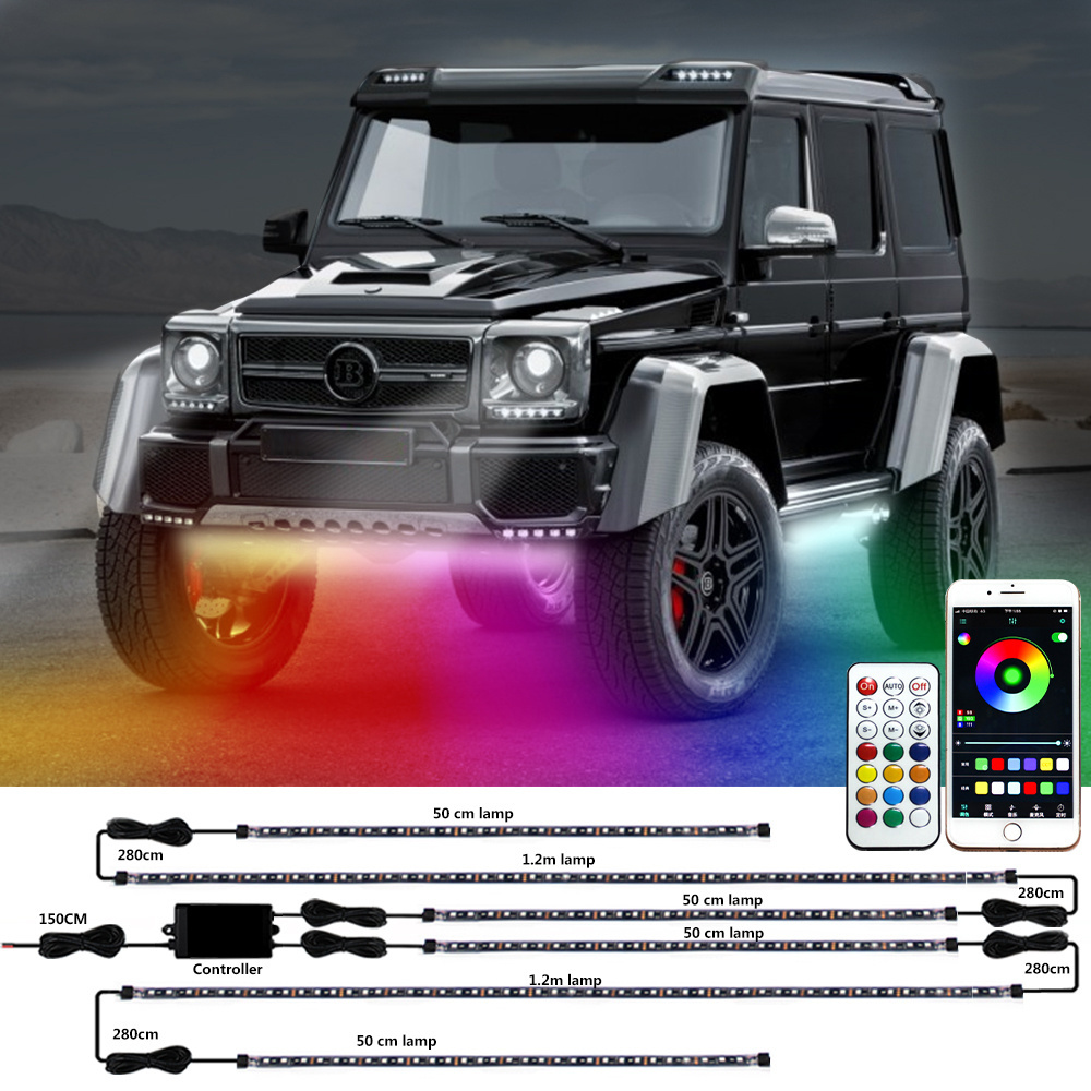 Chasing Car Underglow Flexible APP Control RGB LED Strip Under Automobile Chassis Tube Underbody System Neon Light