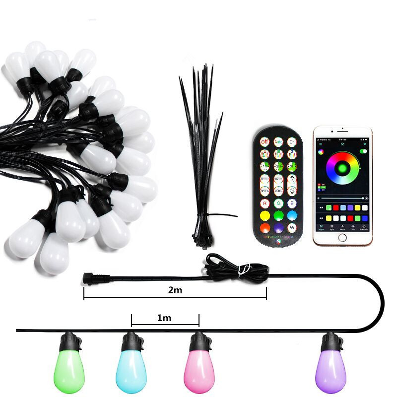 48FT Color Changing Outdoor Lights, Upgraded RGB LED String Lights Music Sync with Dimmable Edison Bulbs Shatterproof