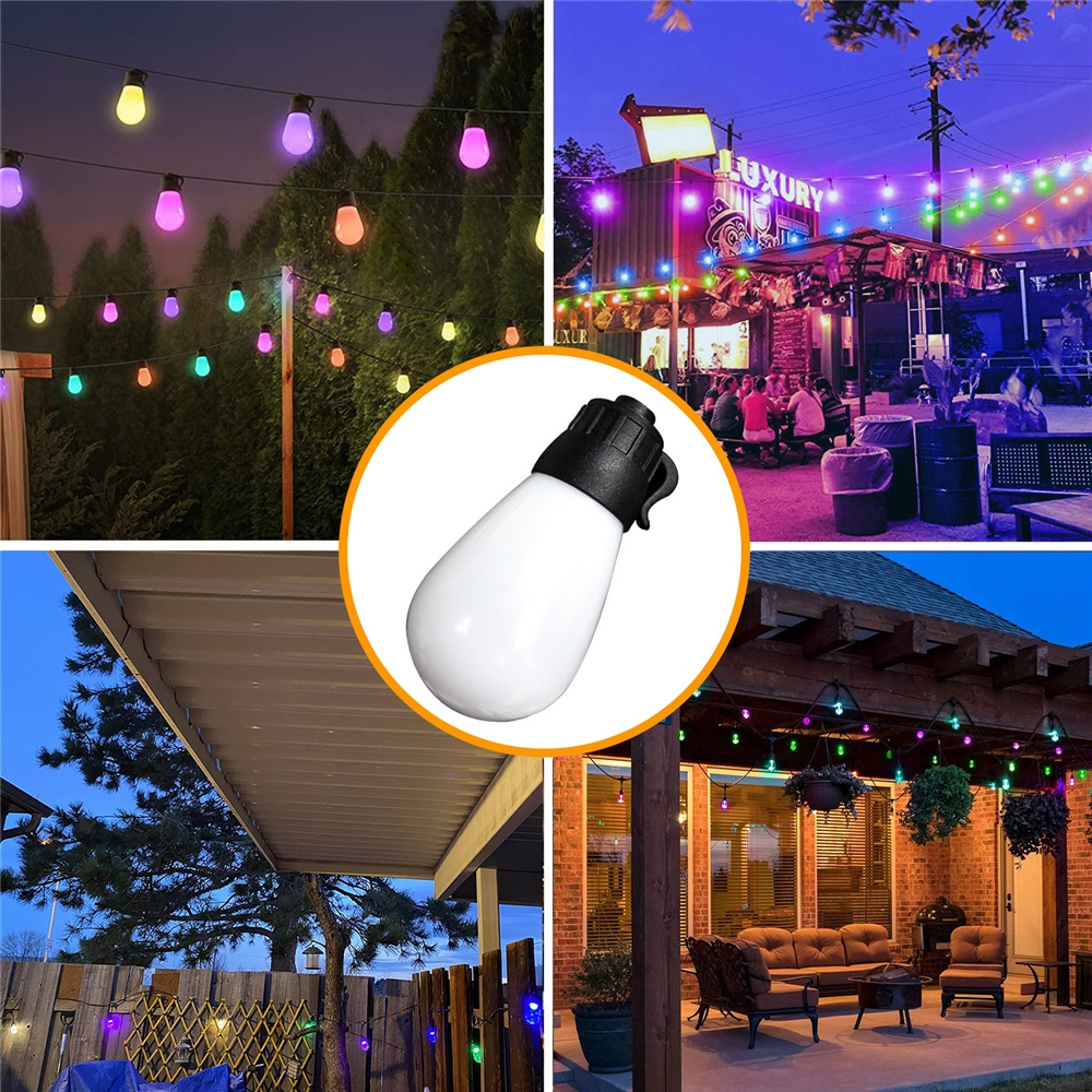 48FT Color Changing Outdoor Lights, Upgraded RGB LED String Lights Music Sync with Dimmable Edison Bulbs Shatterproof