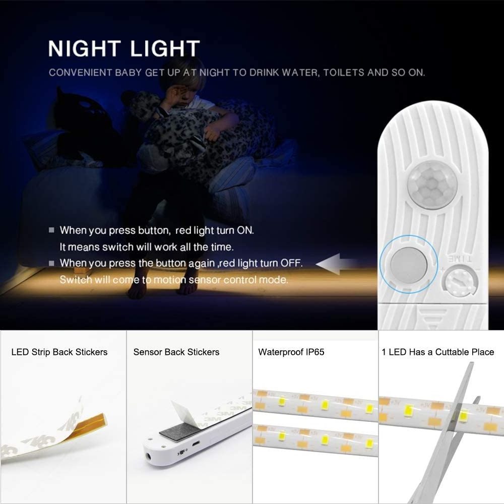 Motion Sensor LED Closet Upgraded Battery Operated LED Strip Light for Wardrobe Stair Pantry Under Counter Cupboard Cabinet Bed