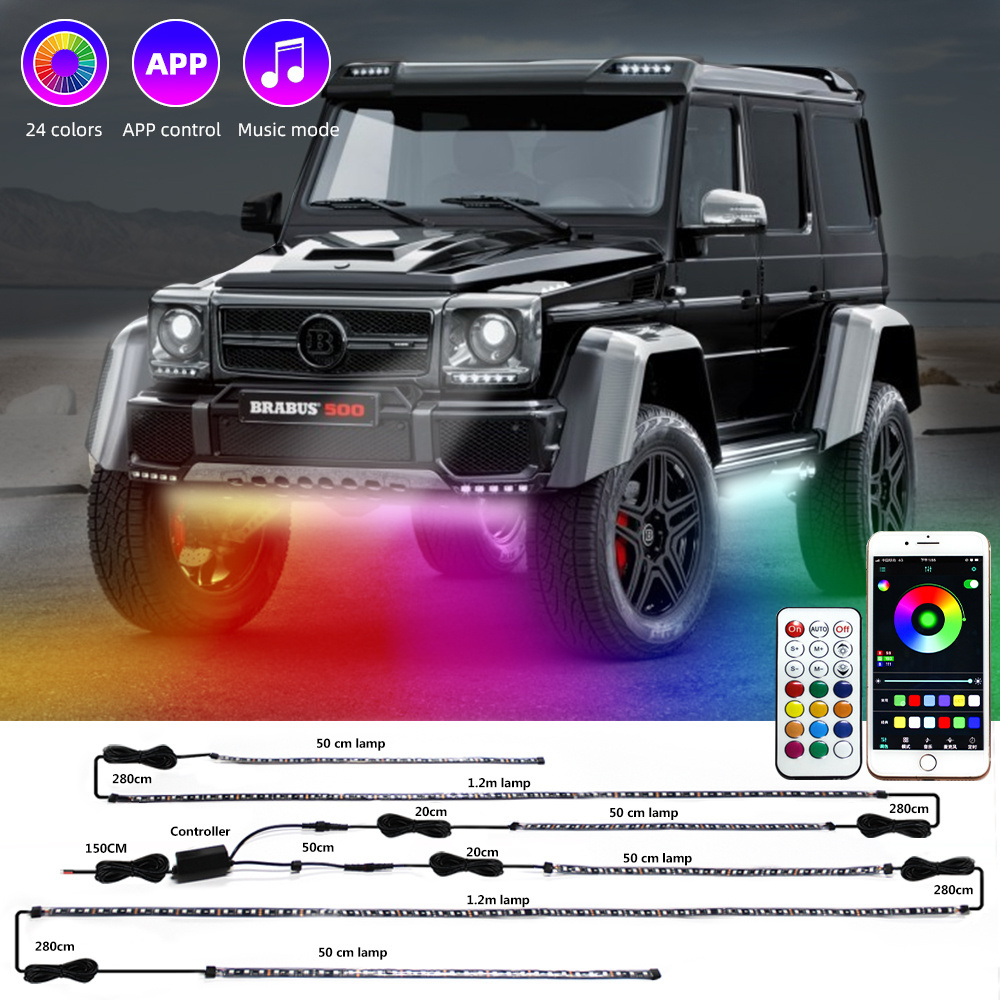 IC Dream Color Under Glow Car Light Kit Flexible Car Underglow LED Strip Light RGB IP68 Best Waterproof 6pcs 50cm 120cm 60W 5050