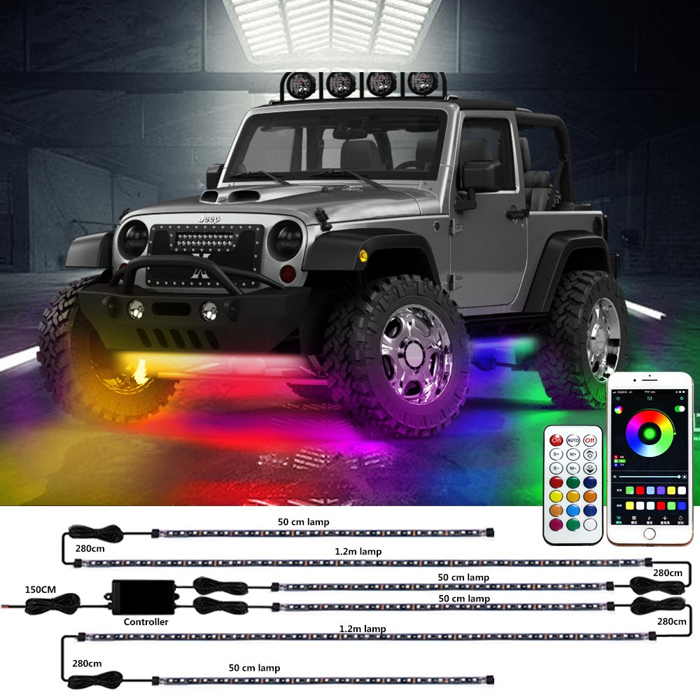 Chasing Car Underglow Flexible APP Control RGB LED Strip Under Automobile Chassis Tube Underbody System Neon Light