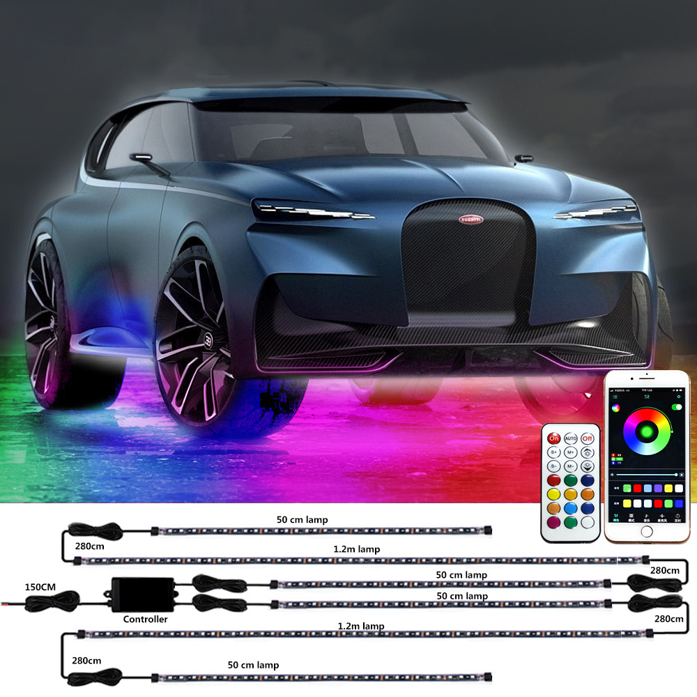 Chasing Car Underglow Flexible APP Control RGB LED Strip Under Automobile Chassis Tube Underbody System Neon Light