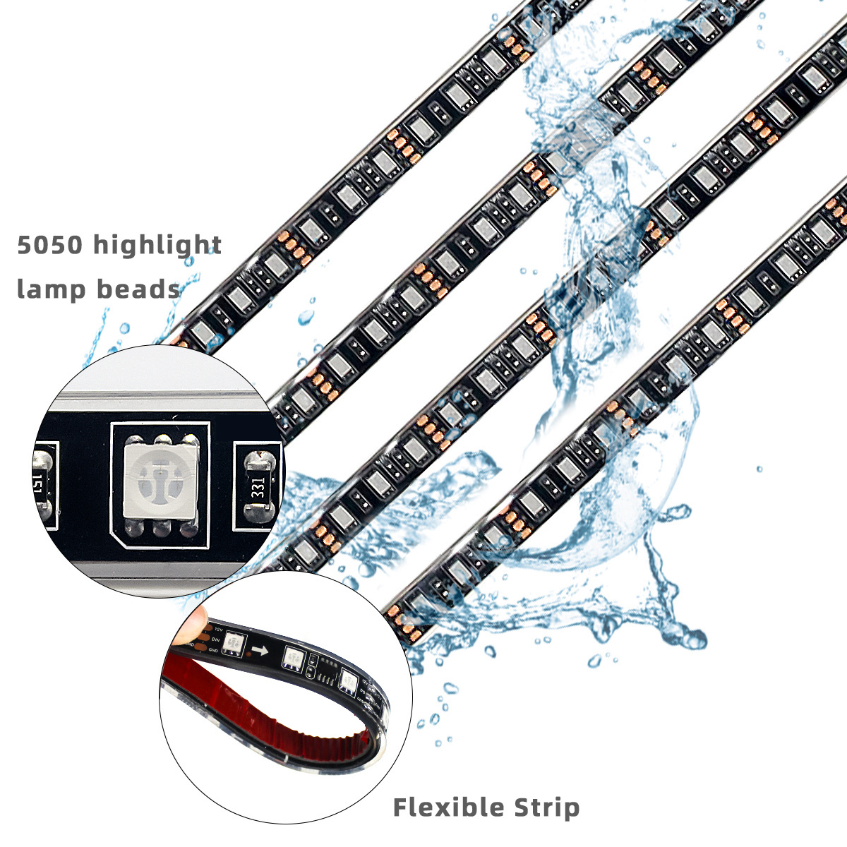 150cm+90cm 6pcs chasing color LED Strips Under Car Tube Underglow Underbody Lights Kits