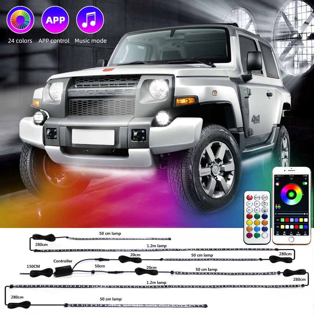 Custom Underglow Car Lights 50cm 120cm Car Decoration Led Lights 60W IP 68 Car Under Glow LED Light Kit APP Control 2 Years 5050