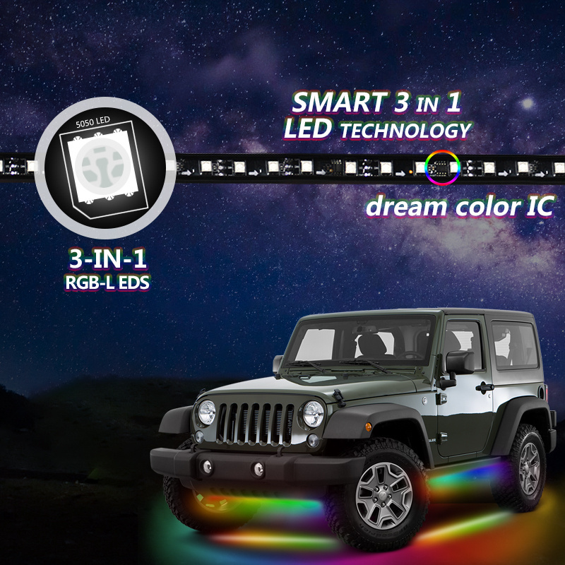 IC Dream Color Under Glow Car Light Kit Flexible Car Underglow LED Strip Light RGB IP68 Best Waterproof 6pcs 50cm 120cm 60W 5050