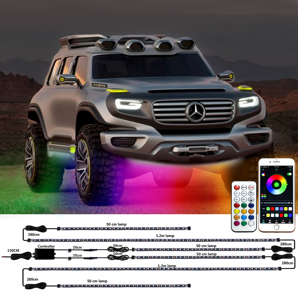 Dream Color Car Underbody Chasing Flow Led Strip Under Glow Neon Lamp Remote APP Control Underglow Lights Kit for Car