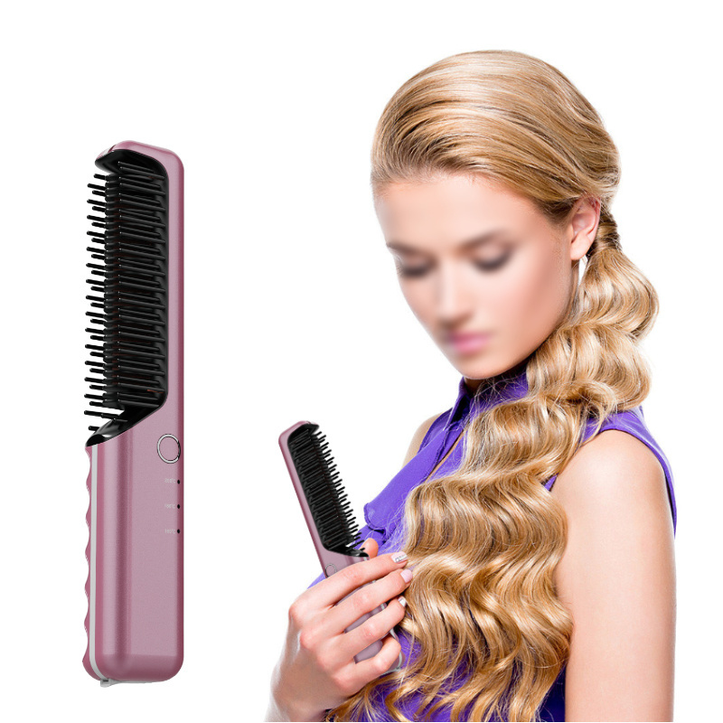 9.Custom Cordless Hot Comb Hair Brush Straightener Hair Curler Wireless Fast Electric Ceramic Hair Straightening Brush