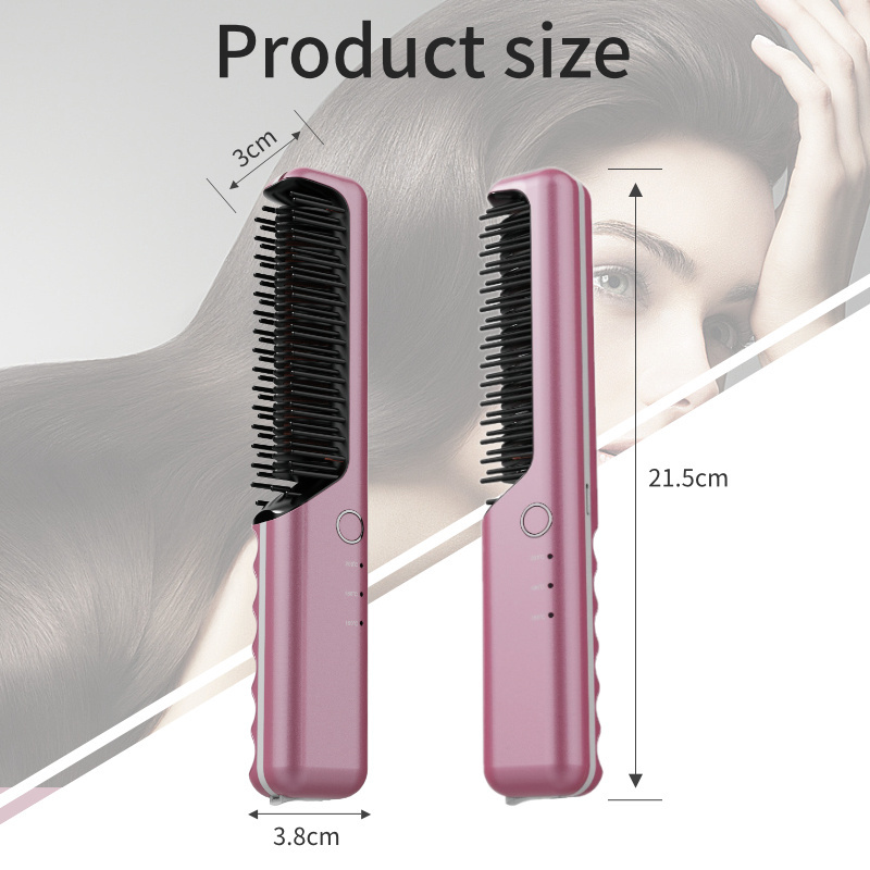 9.Custom Cordless Hot Comb Hair Brush Straightener Hair Curler Wireless Fast Electric Ceramic Hair Straightening Brush